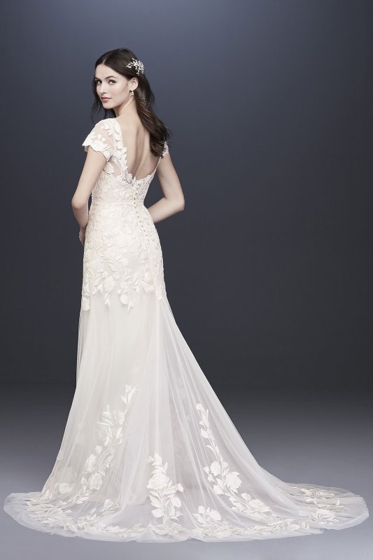 Embroidered Cap Sleeve Illusion Wedding Dress Melissa Sweet 4XLMS251199