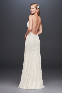 Embroidered V-Neck Wedding Dress with Tulle Skirt Oleg Cassini CWG888