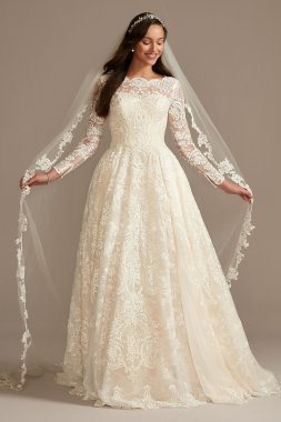 Long Sleeve Beaded Lace Tall Wedding Dress Oleg Cassini 4XLSLCWG780