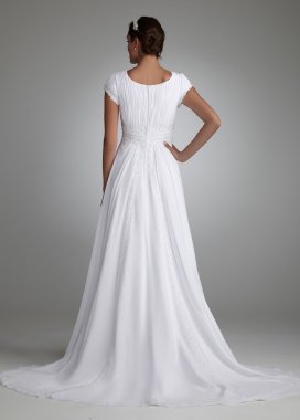 Ruched Short Sleeved Chiffon Wedding Dress David's Bridal Collection 4XLSLV9743