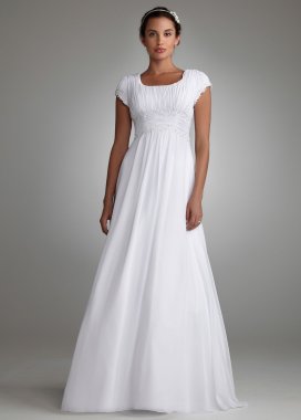 Ruched Short Sleeved Chiffon Wedding Dress David's Bridal Collection 4XLSLV9743