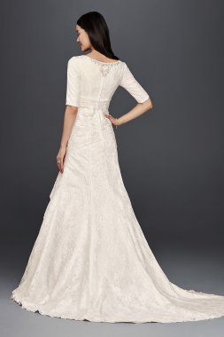 Scoop Neck Beaded Wedding Dress with 3/4 Sleeves David's Bridal Collection 4XLSLYP3344