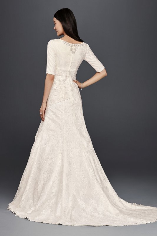 Scoop Neck Beaded Wedding Dress with 3/4 Sleeves David's Bridal Collection 4XLSLYP3344