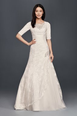 Scoop Neck Beaded Wedding Dress with 3/4 Sleeves David's Bridal Collection 4XLSLYP3344