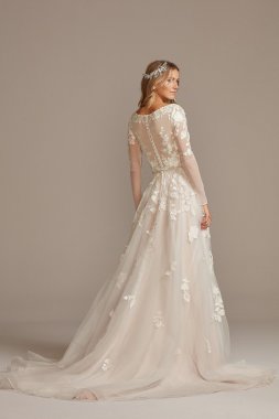 Appliqued Tulle-Over-Lace A-Line Wedding Dress Oleg Cassini CWG792