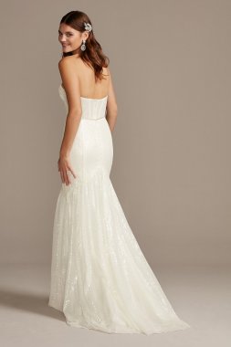 Sheer Back Crepe Wedding Dress with Lace Train David's Bridal Collection WG3989