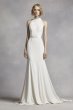 Extra Length High Neck Halter Crepe Sheath Gown White by Vera Wang 4XLVW351263