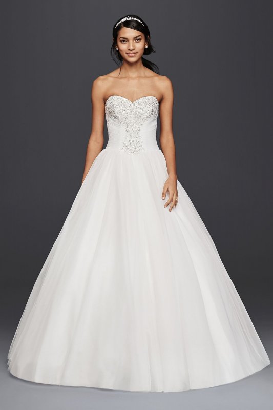 Strapless Ball Gown Wedding Dress with Beaded Lace David's Bridal Collection 4XLWG3804