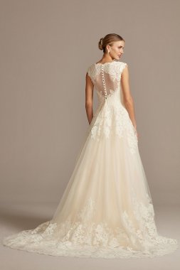 High Neck Illusion and Lace Godet Wedding Melissa Sweet MS251208