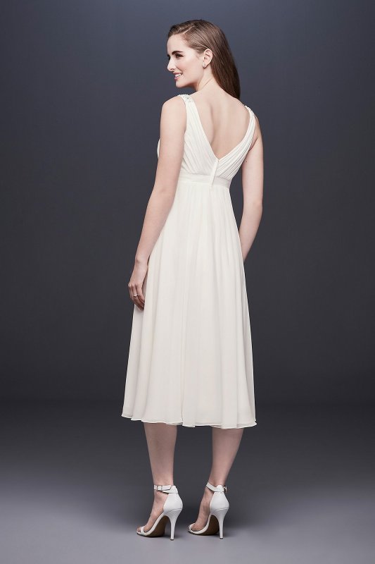 Chiffon V-Neck Tea-Length Maternity Wedding Dress David's Bridal Collection 4XLWG3922