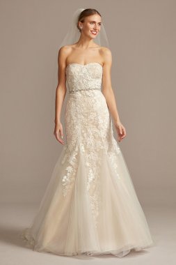 Beaded Floral Lace and Tulle Mermaid Wedding Dress David's Bridal Collection 4XLWG3964