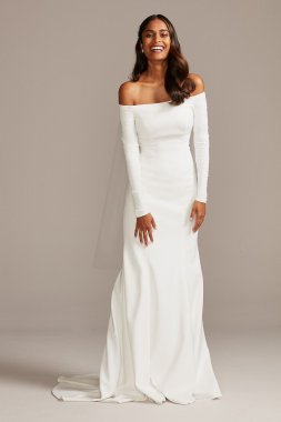 Off-the-Shoulder Buttoned Back Tall Wedding Dress David's Bridal Collection 4XLWG3990