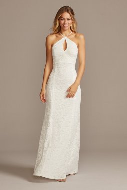 Halter Keyhole Lace Dress with Lace-Up Back DB Studio 650711