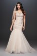 Mermaid Beaded Floral Lace Petite Wedding Dress Oleg Cassini 7CWG832