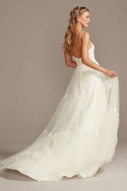 Crinkle Chiffon Wedding Dress with Draping David's Bridal Collection V3540