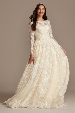 Off Shoulder Plunging Petite Lace Wedding Dress Galina Signature 7SWG855