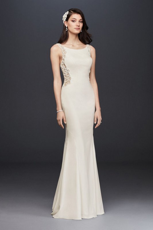 Beaded Illusion and Crepe Petite Wedding Dress Galina Signature 7SV771