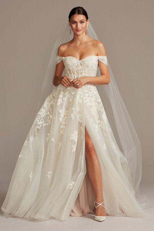 Floral Petite Wedding Dress with Removable Sleeves Galina Signature 7SWG834