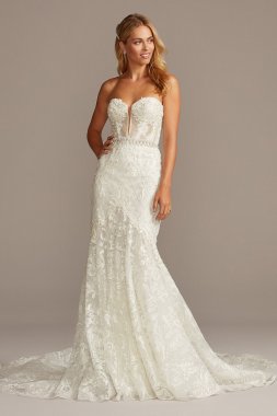 Beaded Brocade Embellished Petite Wedding Dress Galina Signature 7SWG835