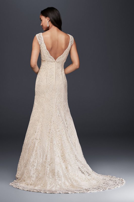 Petite Beaded Lace Wedding Dress with Cap Sleeves David's Bridal Collection 7T9612