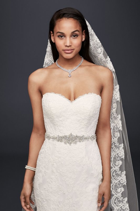 Petite Strapless Wedding Dress with Beaded Sash David's Bridal Collection 7V3680