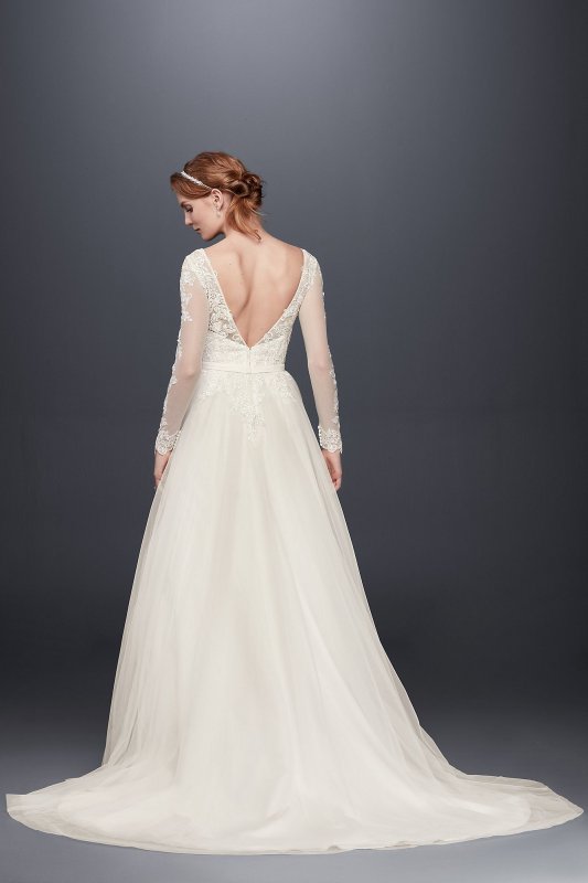 Petite Long Sleeve Wedding Dress With Low Back David's Bridal Collection 7WG3831