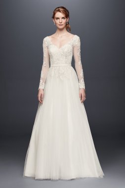 Petite Long Sleeve Wedding Dress With Low Back David's Bridal Collection 7WG3831