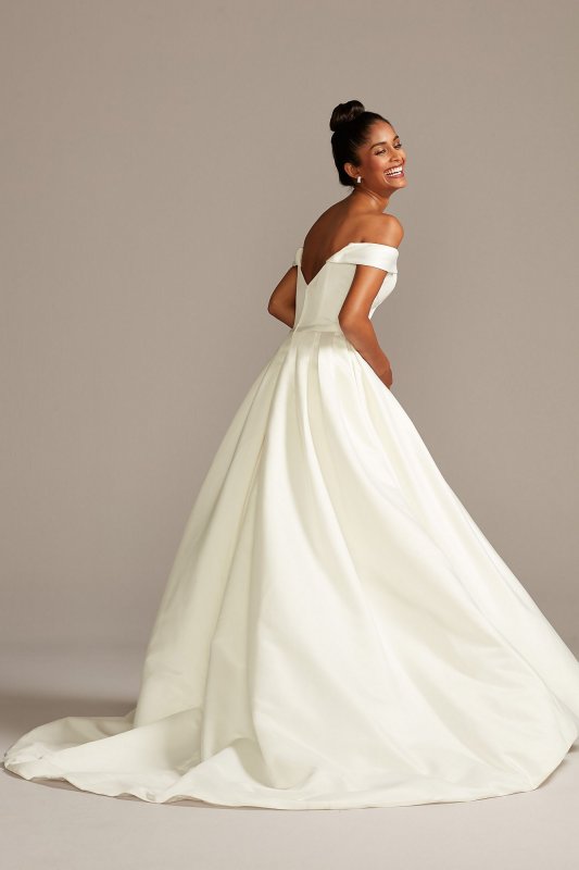 Off the Shoulder Satin Gown Petite Wedding Dress David's Bridal Collection 7WG3979