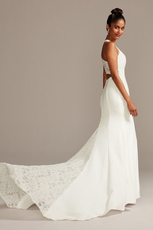 Sheer Back Petite Wedding Dress with Lace Train David's Bridal Collection 7WG3989