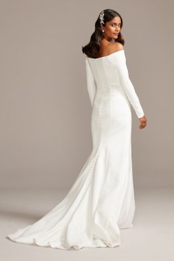 Off-the-Shoulder Button Back Petite Wedding Dress David's Bridal Collection 7WG3990