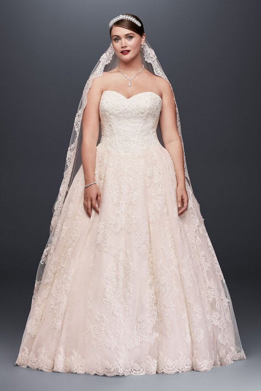 Plus Size Wedding Ball Gown with Lace Appliques Oleg Cassini 8CWG749