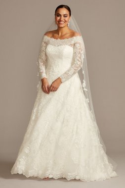 Off-The-Shoulder Plus Size A-Line Wedding Dress Oleg Cassini 8CWG765