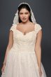 Cap Sleeve Lace Plus Size Ball Gown Wedding Dress Oleg Cassini 8CWG768