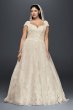 Cap Sleeve Lace Plus Size Ball Gown Wedding Dress Oleg Cassini 8CWG768