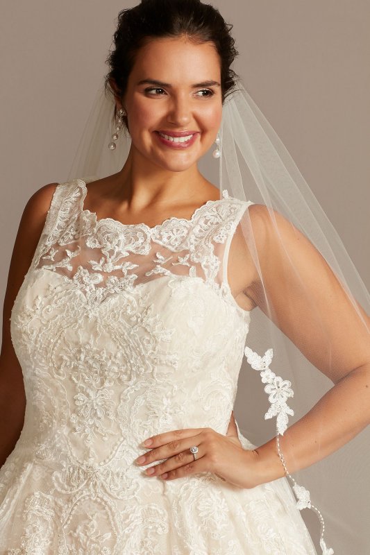 Lace Plus Size Wedding Dress with Pleated Skirt Oleg Cassini 8CWG780