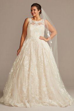 Lace Plus Size Wedding Dress with Pleated Skirt Oleg Cassini 8CWG780