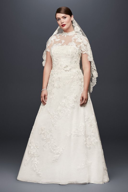 Lace Appliqued Plus Size Wedding Dress and Topper Oleg Cassini 8CWG790