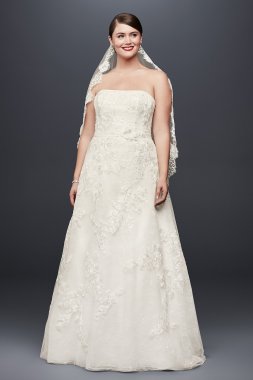 Lace Appliqued Plus Size Wedding Dress and Topper Oleg Cassini 8CWG790