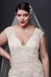 Cap Sleeve Plunging V-Neck Plus Size Wedding Dress Oleg Cassini 8CWG807