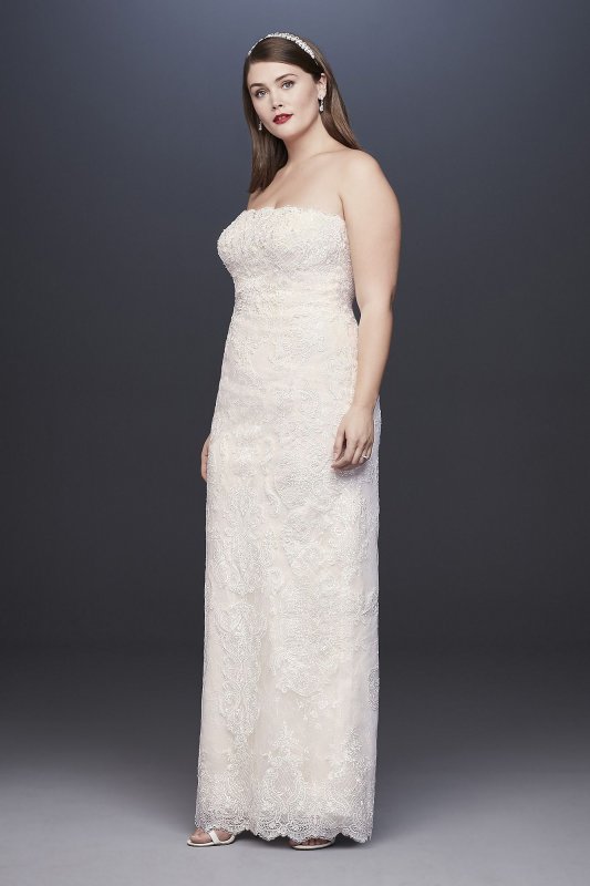 Lace Plus Size Sheath Wedding Dress with Overskirt Oleg Cassini 8CWG816