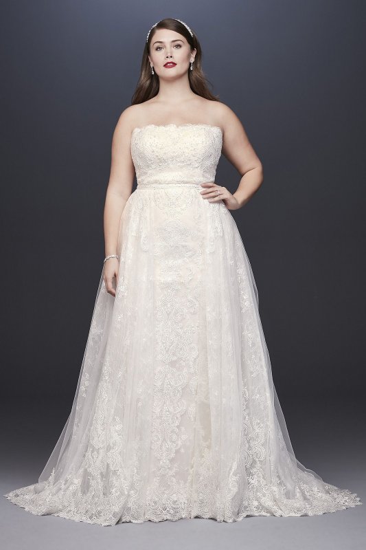 Lace Plus Size Sheath Wedding Dress with Overskirt Oleg Cassini 8CWG816