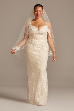 Lace Plus Size Wedding Dress with Tulle Overskirt Oleg Cassini 8CWG850