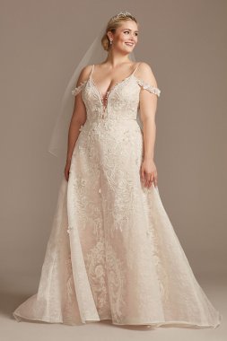 Beaded Applique Plus Size Wedding Dress with Swags Oleg Cassini 8CWG875