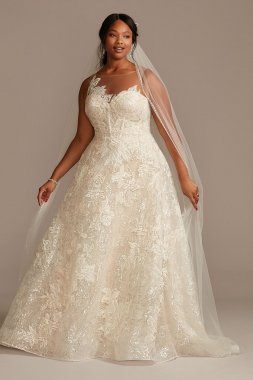 Applique Plus Size Wedding Dress with Button Back Oleg Cassini 8CWG876