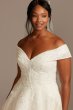 Cuff Off the Shoulder Lace Plus Size Wedding Dress Oleg Cassini 8CWG877