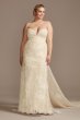 Lace Removable Bow Train Plus Size Wedding Dress Oleg Cassini 8CWG880