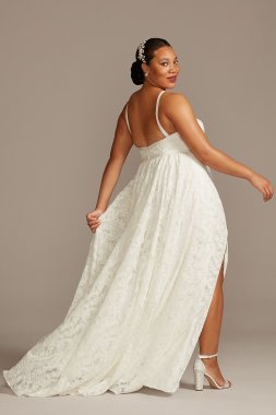 Off Shoulder Plunging Plus Size Lace Wedding Dress Galina Signature 9SWG855