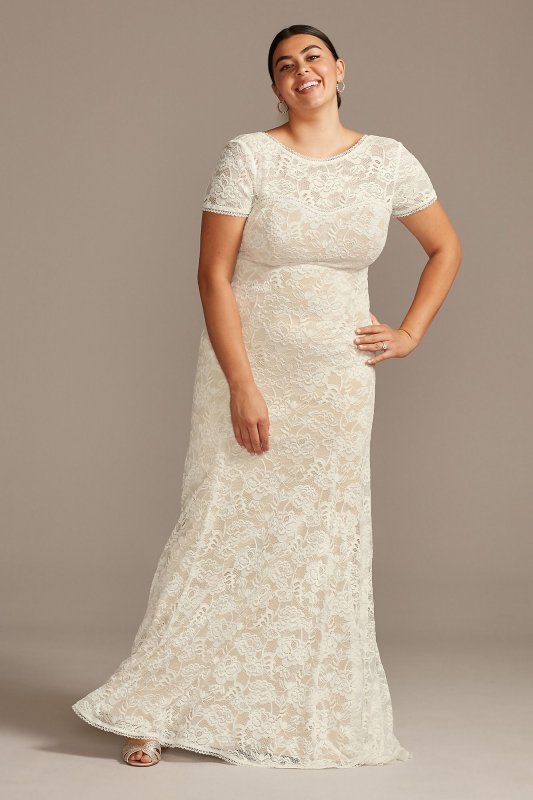 Short Sleeve Low Back Plus Size Lace Wedding Dress Melissa Sweet 8MS161216