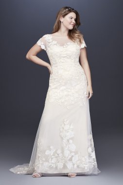 Floral Illusion Cap Sleeve Plus Size Wedding Dress Melissa Sweet 8MS251199