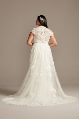 Embroidered Mock Neck Plus Size Wedding Dress Melissa Sweet 8MS251205